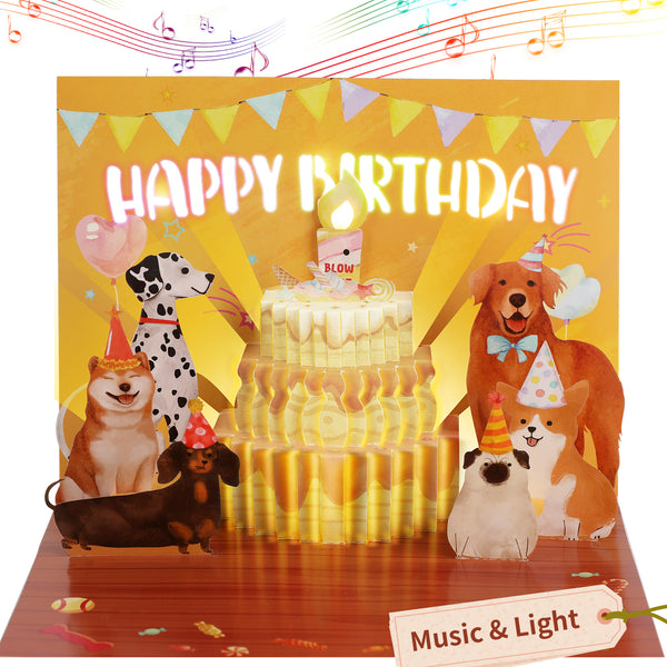 Birthday Cards, Funny Dog Birthday Cards with Lights Music, Blowable Candles Pop Up Greeting Cards, Birthday Gift for Kids Men Women Dog Lovers Mom or Dad