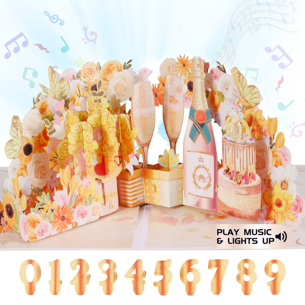 Anniversary Card, Musical 3D Pop Up Card wtih Lights, Gift for Anniversary or Birthday with DIY Numbers and Envelope