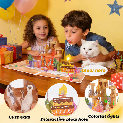 Cat Tree Music & Lights Pop-Up Blow-to-Celebrate Birthday Card
