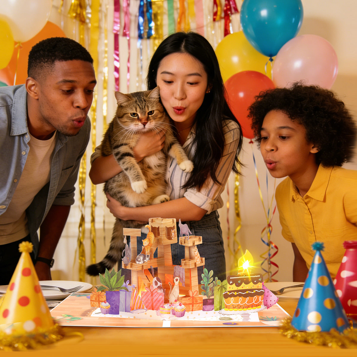 Cat Tree Music & Lights Pop-Up Blow-to-Celebrate Birthday Card
