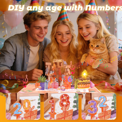 Cat Tree Music & Lights Pop-Up Blow-to-Celebrate Birthday Card
