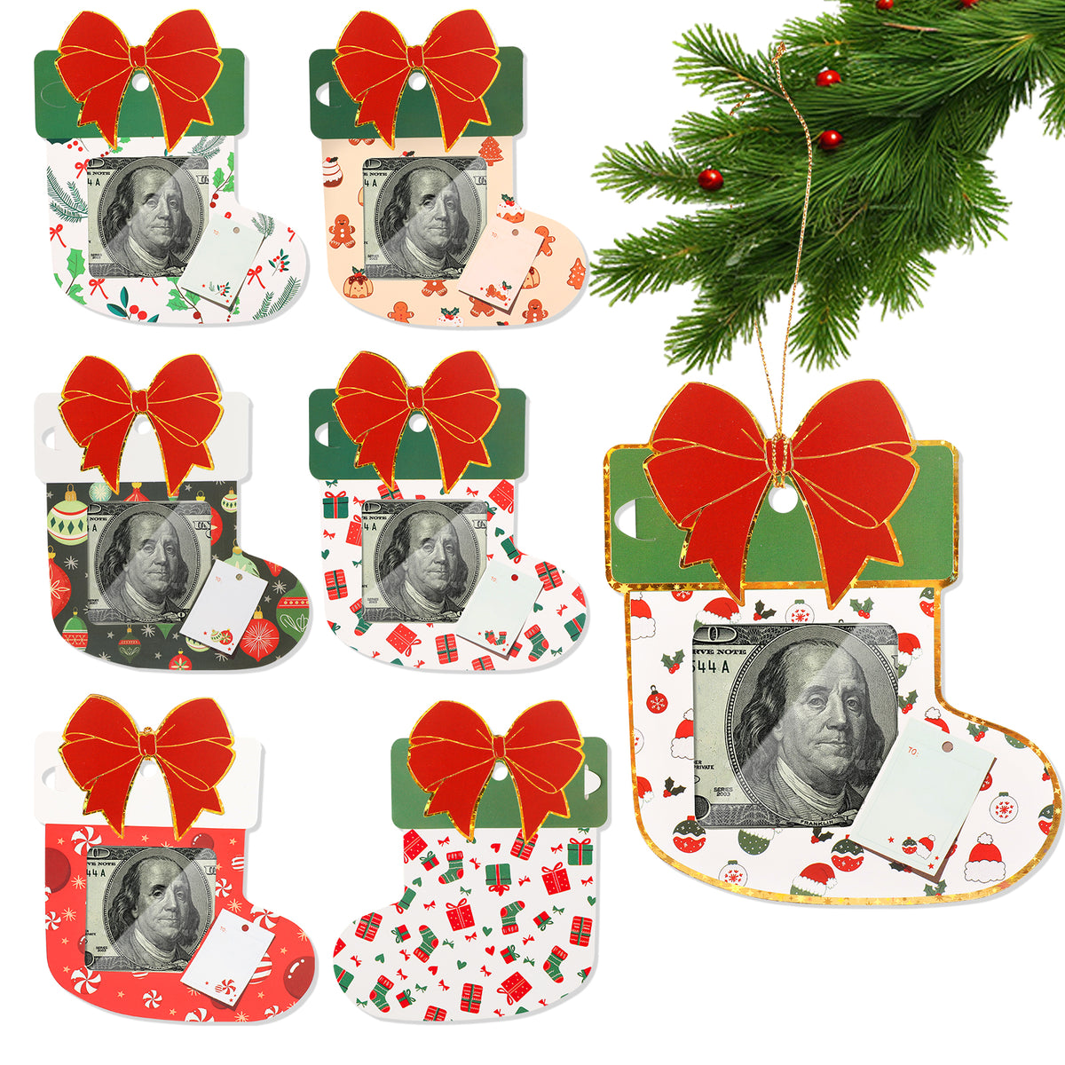 Christmas Stocking Hangable Money Holder Christmas Ornament (6 Pack)