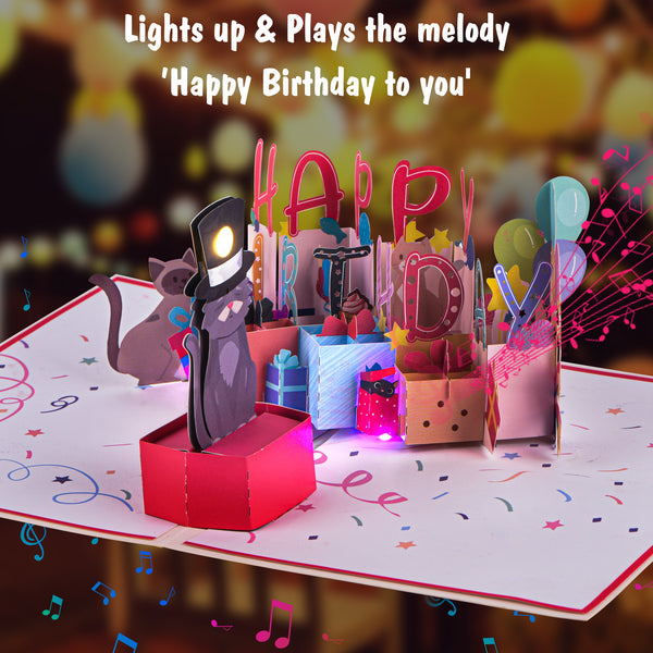 Cat Pop-Up Musical Birthday Card