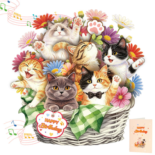 3D Cats Bouquet Music & Lights Pop-Up Birthday Card