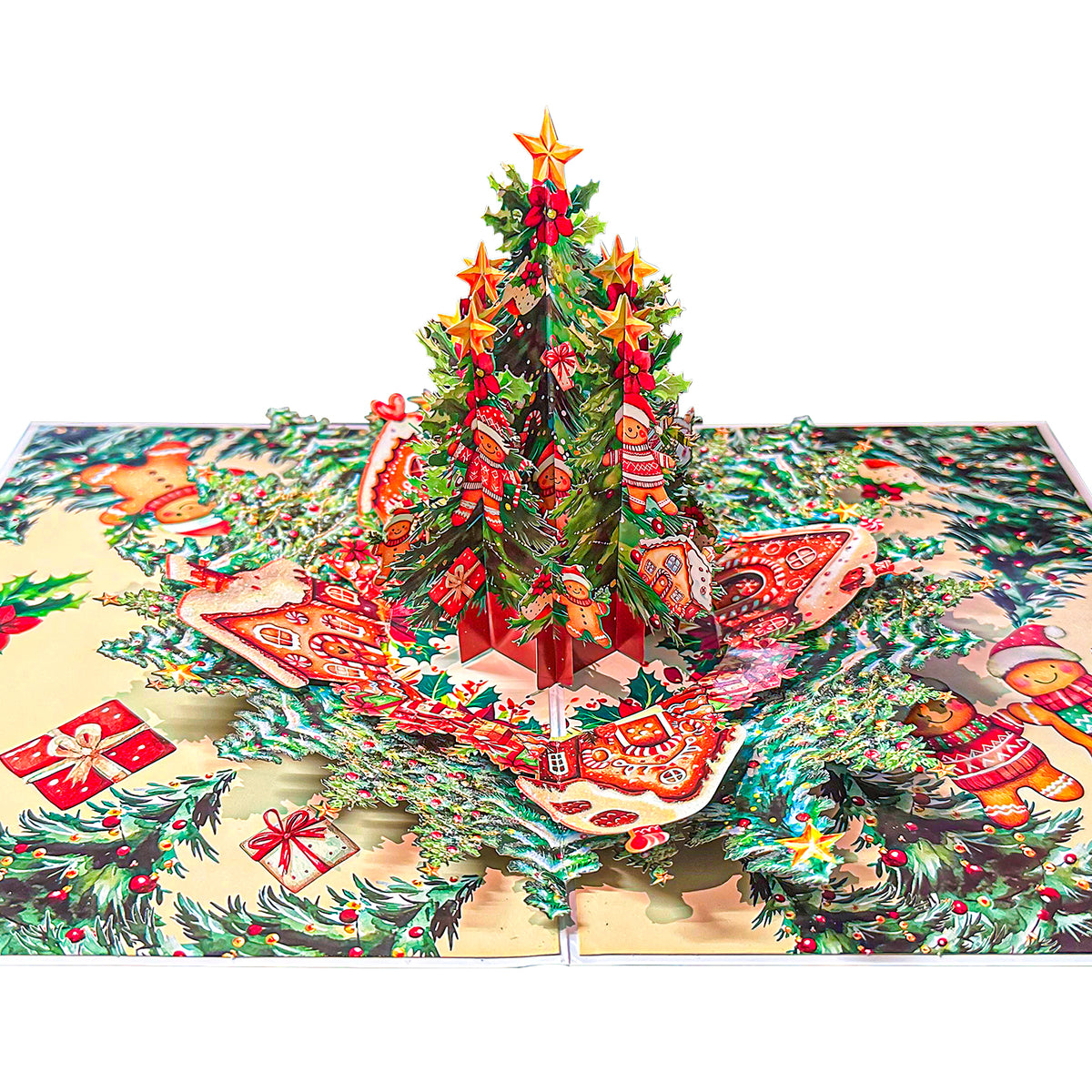 3D Gingerbread Christmas Tree Gold Foil Pop-Up Christmas Card