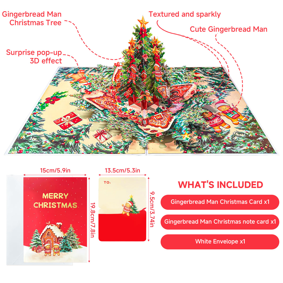 3D Gingerbread Christmas Tree Gold Foil Pop-Up Christmas Card