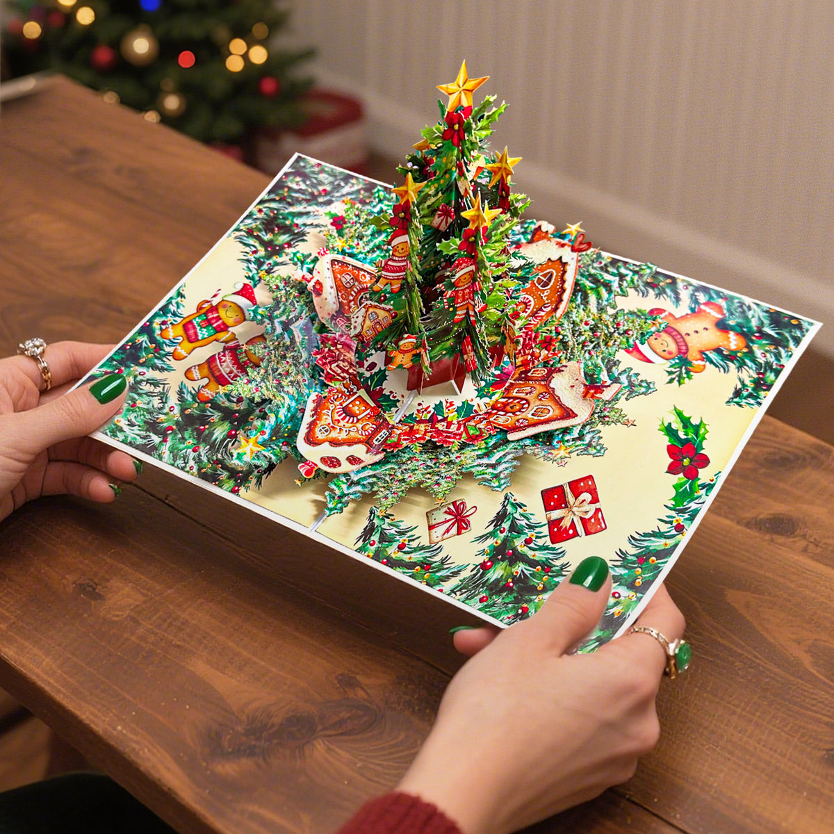 3D Gingerbread Christmas Tree Gold Foil Pop-Up Christmas Card