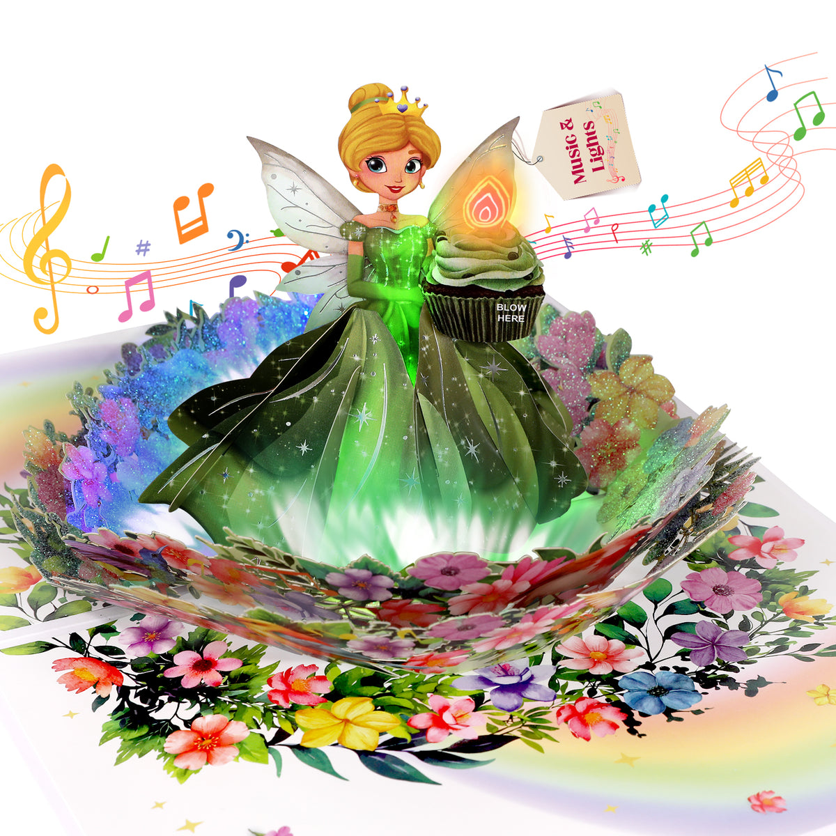 Green Fairy Flower Garden Blow-to-Celebrate Birthday Card