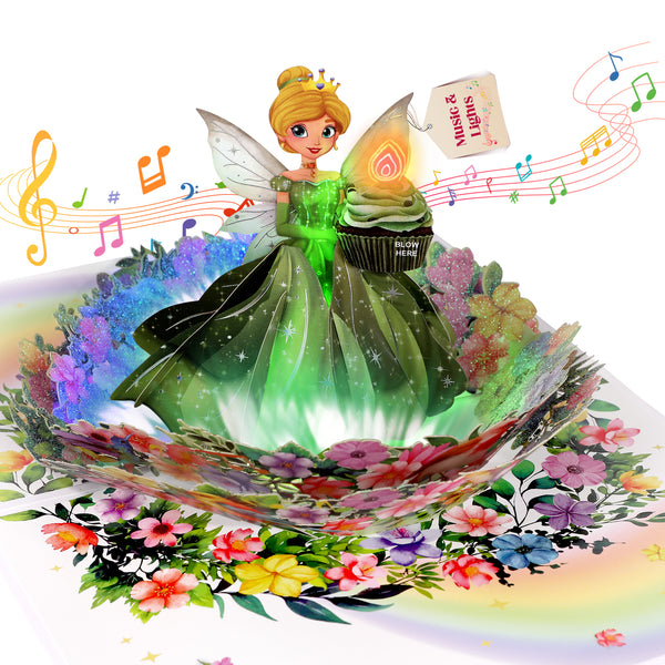 Birthday Card, 3D Pop-Up Birthday Card for Girls, Musical Birthday Card with Colorful Lights, Fairy Birthday Card for Girls, Daughters, and Granddaughters