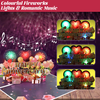 3D Romantic Fireworks Music & Lights Pop-Up Anniversary Card