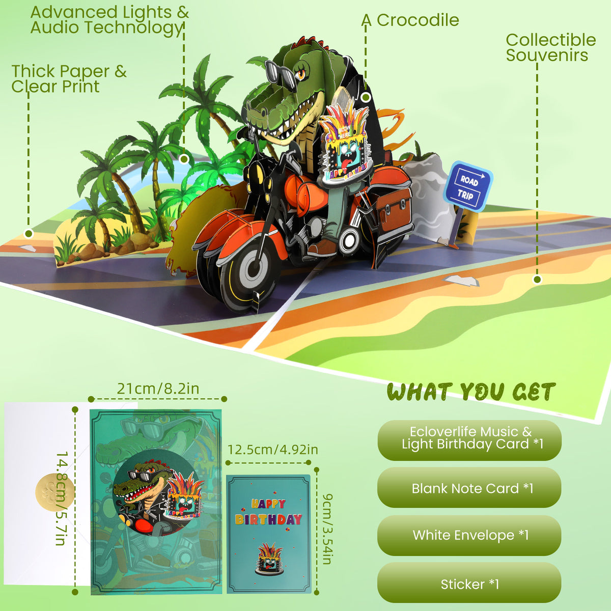 Crocodile Motorbike Blow-to-Celebrate Birthday Card