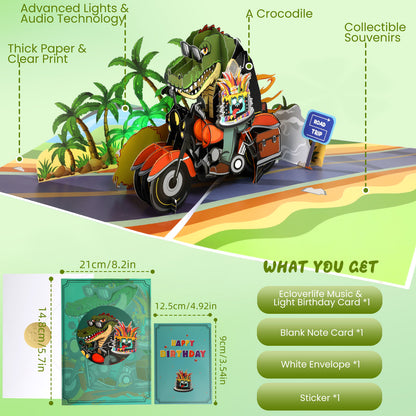Crocodile Motorbike Blow-to-Celebrate Birthday Card