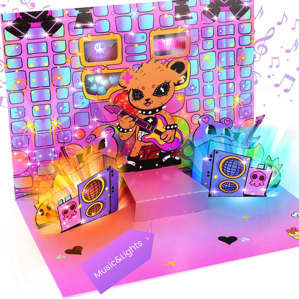 3D Pop-Up Birthday Card, Music Birthday Card with Lights, Mirror Light Design Birthday Card, Birthday Gift for Boys and Girls