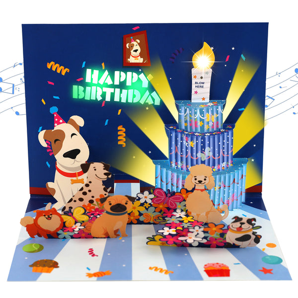 Flowery Puppy | Pop Up Birthday Card With Lights & Musical