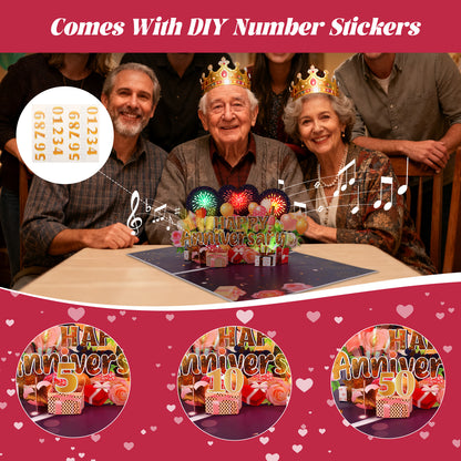 3D Romantic Fireworks Music & Lights Pop-Up Anniversary Card