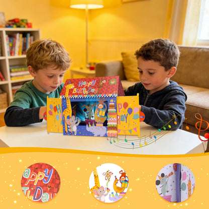 Animal Party House Music & Lights Pop-Up Birthday Card