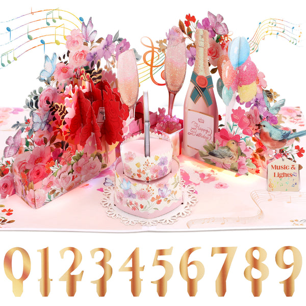 Birthday Card with Lights and Music, 3D Pop-up Birthday Card with Blow-Up Candle Design, Birthday Card for Wife, Mom or Special Lady Celebrating her 50th Birthday