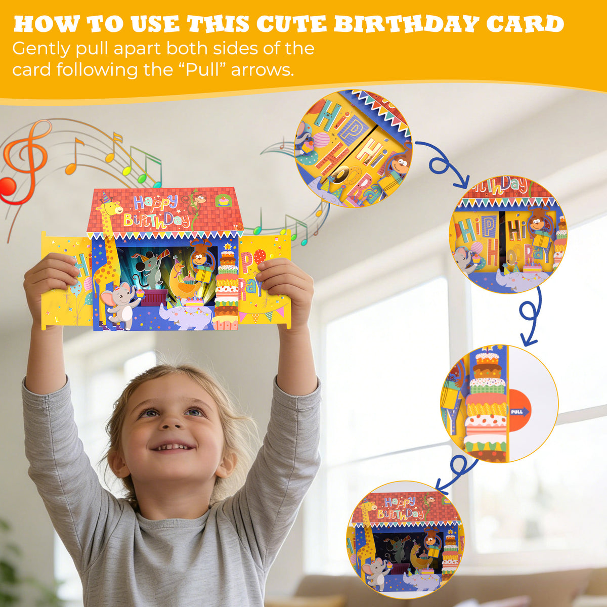 Animal Party House Music & Lights Pop-Up Birthday Card