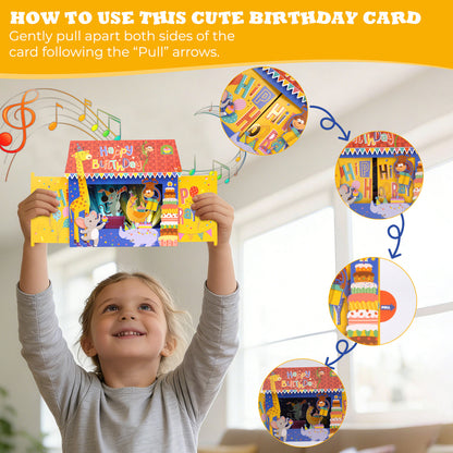 Animal Party House Music & Lights Pop-Up Birthday Card
