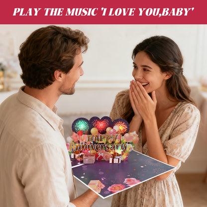 3D Romantic Fireworks Music & Lights Pop-Up Anniversary Card