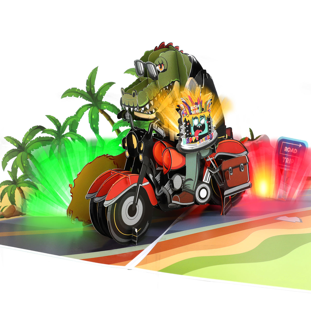 Crocodile Motorbike Blow-to-Celebrate Birthday Card