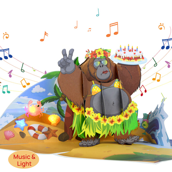 Grass-Skirted Gorilla Pop-Up Happy Birthday Card