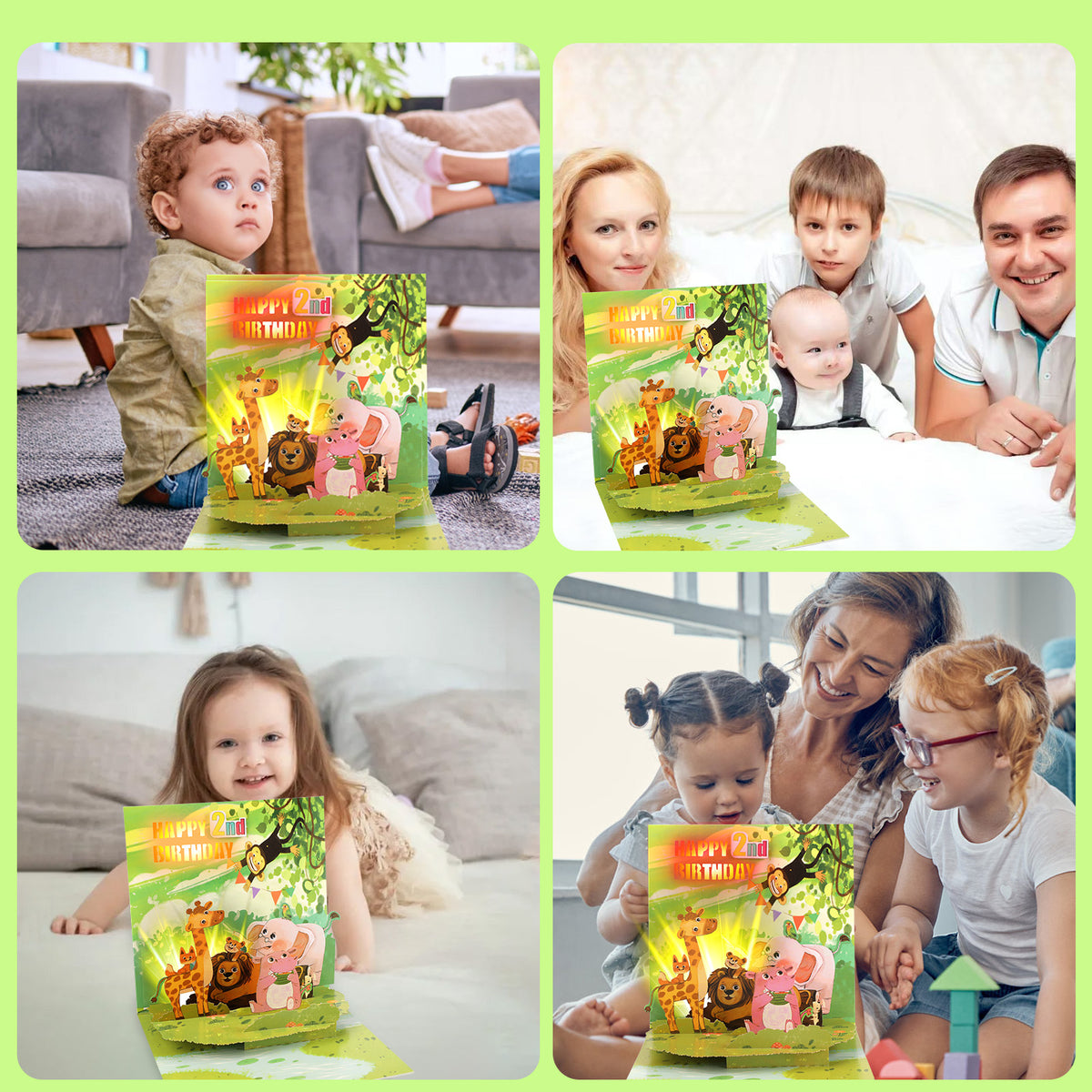 2nd Birthday Jungle Critters Music & Lights Pop-Up Birthday Card