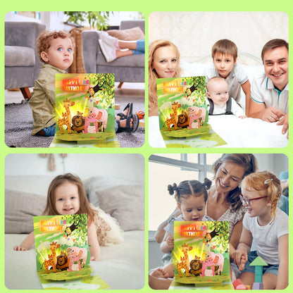 2nd Birthday Jungle Critters Music & Lights Pop-Up Birthday Card