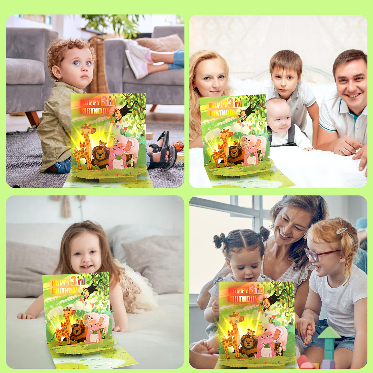 3rd Birthday Jungle Animals Music & Lights Pop-Up Birthday Card