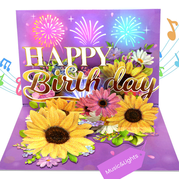 Pop Up Birthday Cards, Musical Birthday Card with Fireworks Women, Girls, Wife, Mom and Grandmothers