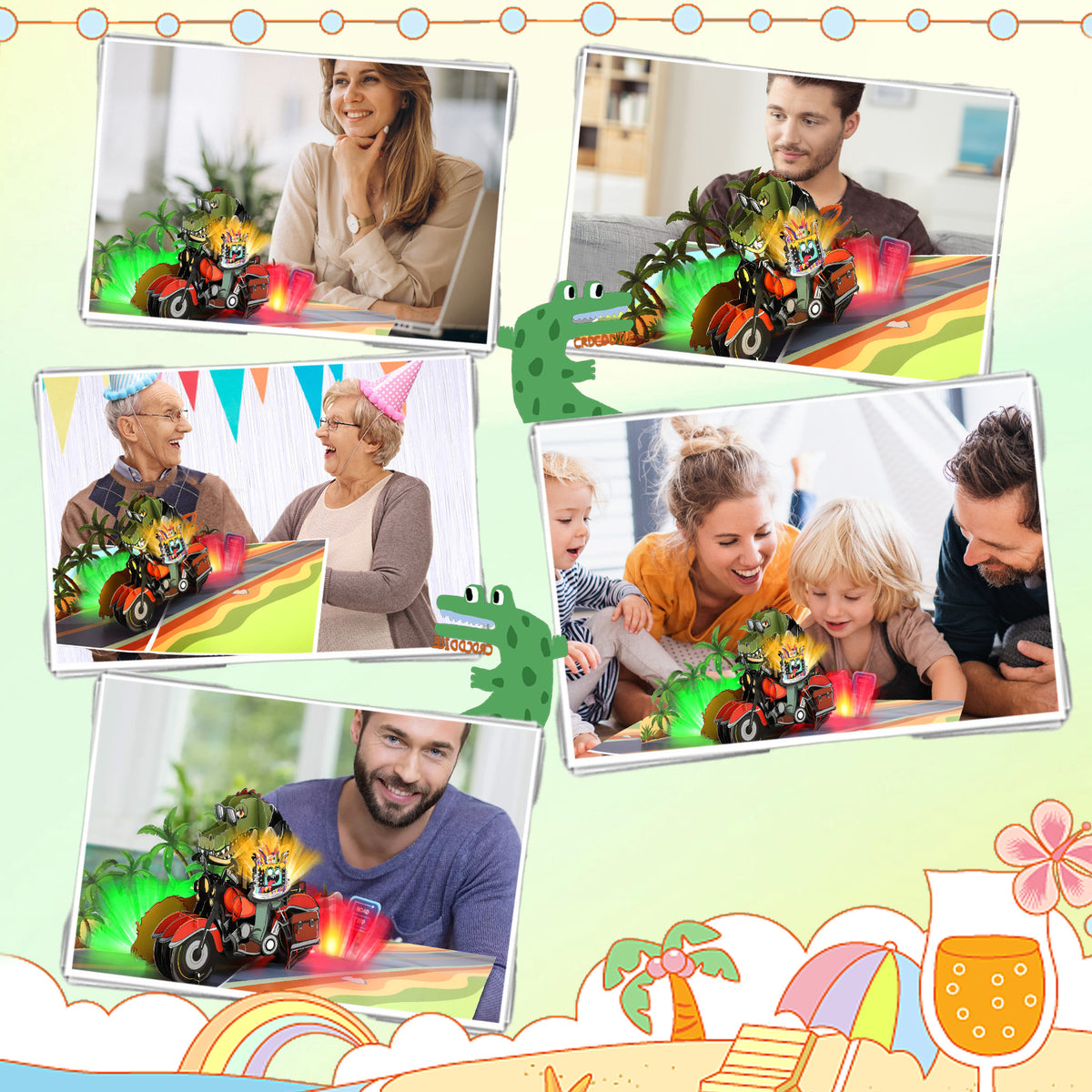 Crocodile Motorbike Blow-to-Celebrate Birthday Card