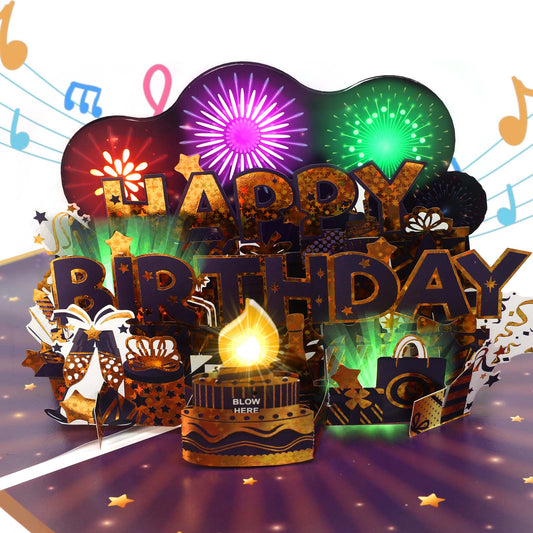 Firework Cake Blow-to-Celebrate Birthday Card