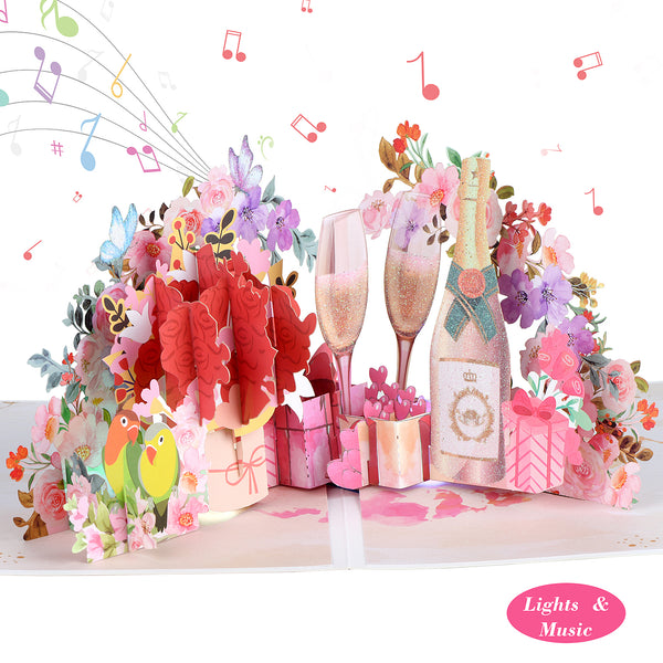Flower and Champagne Pop Up Anniversary Card