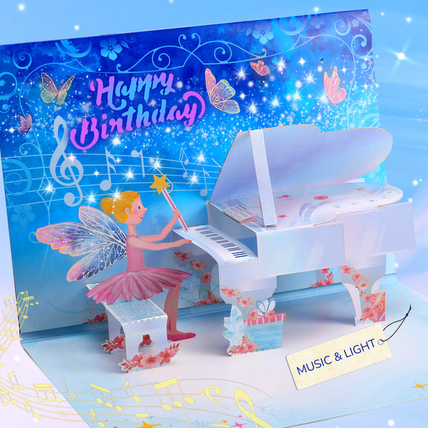 Musical Birthday Cards for Girls, Pop Up Piano Birthday Cards with Lights Gift for 2/3/4/5/6/7/8/9 Year Old Daughter, Granddaughter, Niece