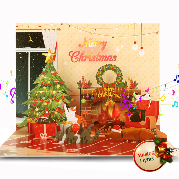 Red Fireplace | Christmas Card with Music & Lights