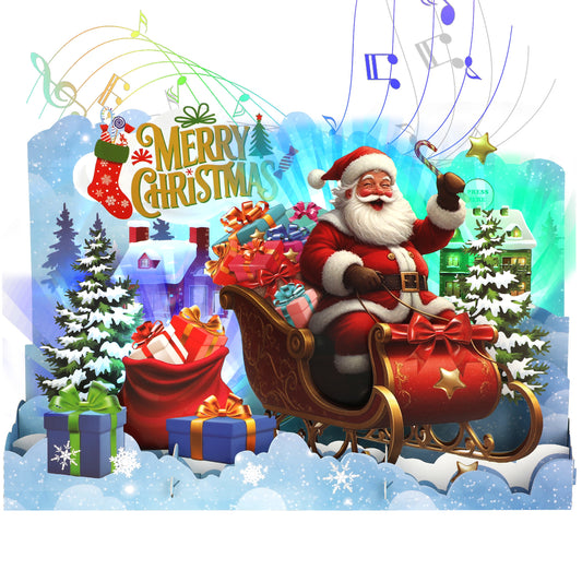 3D Santa Sleigh Music &amp; Lights Pop-Up Christmas Card