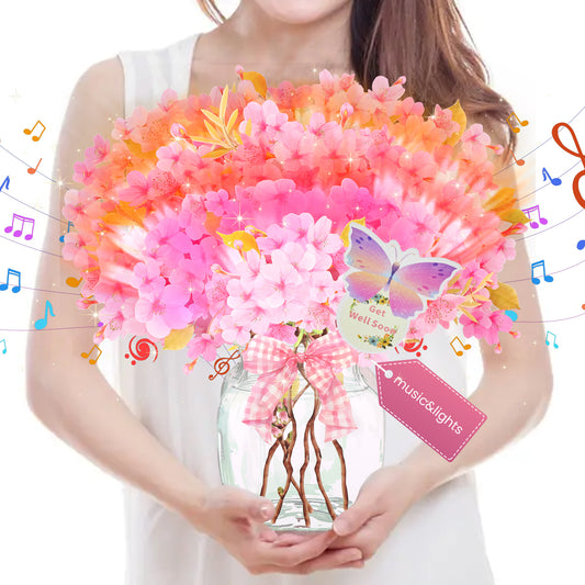 3D Cherry Blossom Bouquet Music & Lights Pop-Up Get Well Card