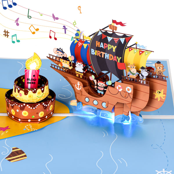 Pirate Cake Music and Lights Pop Up Birthday Card