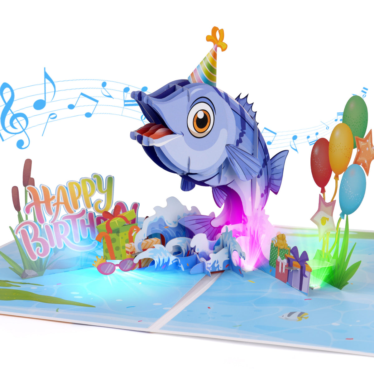 Bass Fish Music & Lights Pop-Up Birthday Card