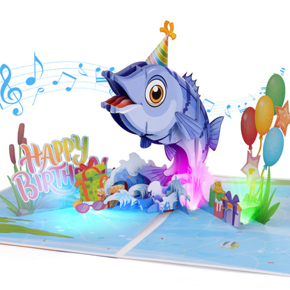 Bass Fish Music & Lights Pop-Up Birthday Card