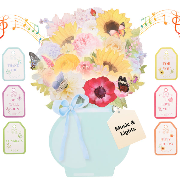 Pop UP Greeting Cards, Music & Lights Bouquet Greeting Cards, can be used as Birthday Cards, Thank You Cards, Anniversary Cards, Get Well Cards for Women, Wife, Mom, Girls