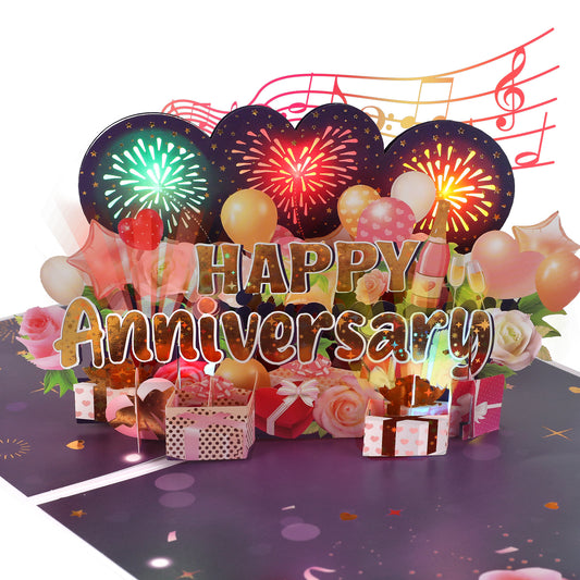 3D Romantic Fireworks Music & Lights Pop-Up Anniversary Card