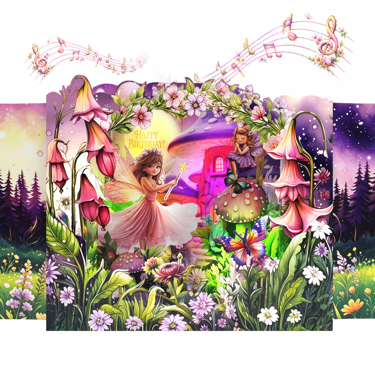 Fairy Forest Pull Tab Pop-Up Music & Lights Birthday Card
