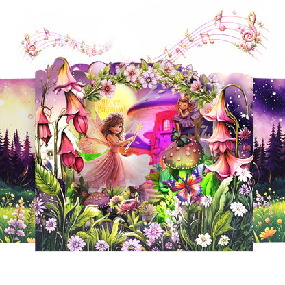 Fairy Forest Pull Tab Pop-Up Music & Lights Birthday Card