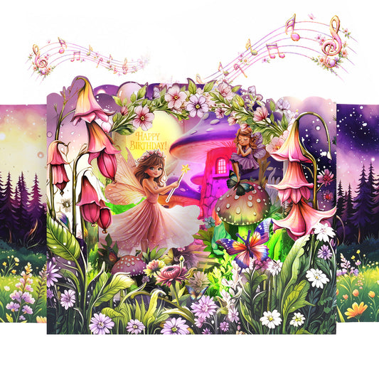 Fairy Forest Pull Tab Pop-Up Music & Lights Birthday Card