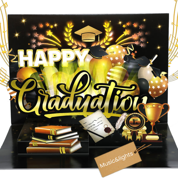 2025 Graduation Cards with Lights Pop Up Music Graduation Cards for High School Graduates, College Graduates, Boys, Girls, Students