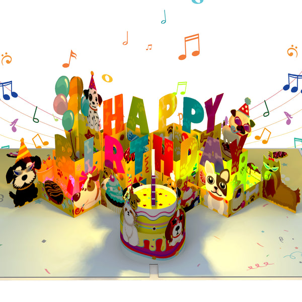 Cute Dogs Music and Lights Birthday Card