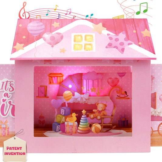 Pink Baby Girl Nursery Music & Lights Pop-Up Baby Shower Card