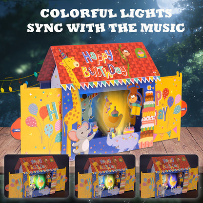 Animal Party House Music & Lights Pop-Up Birthday Card