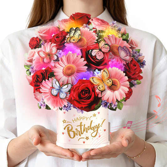 3D Daisy & Butterfly Bouquet Music & Lights Pop-Up Birthday Card